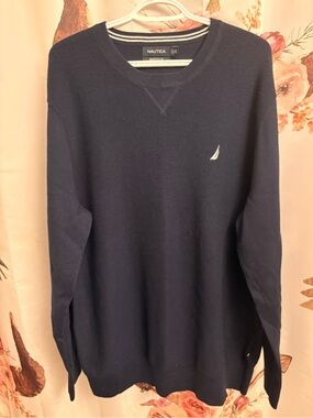 Nautica Men’s Dark Navy Crewneck Sweater with Sail Logo